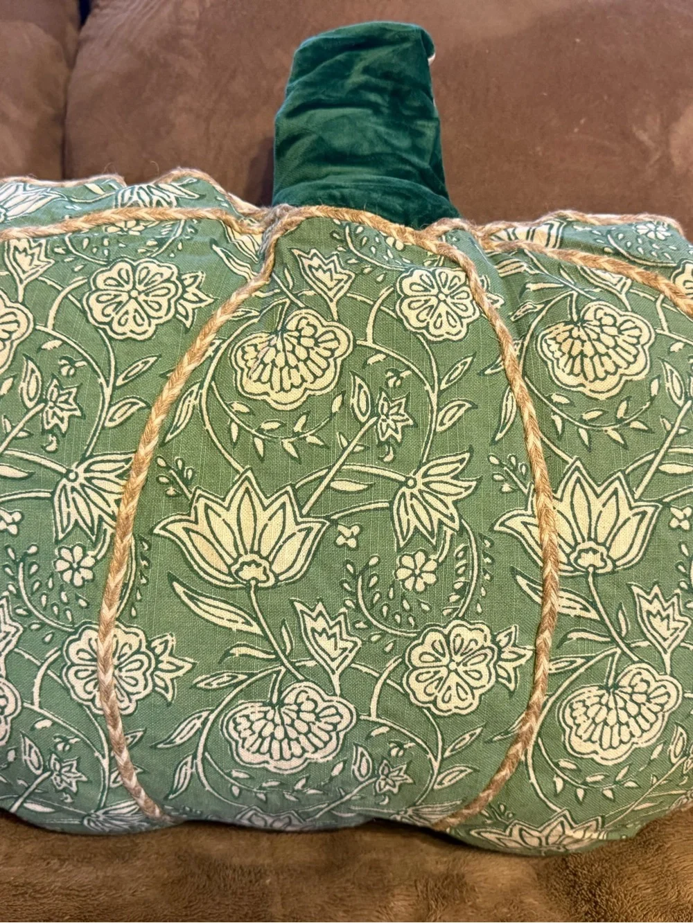 Harvest Home Floral Pumpkin Throw Pillows - Green & burgundy 19”x23”